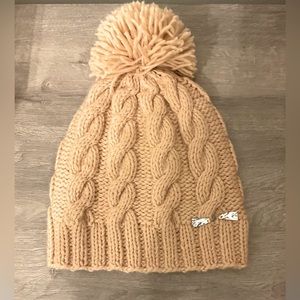 Handmade Cream Knitted Hat with Pompom. Warm. Wool.